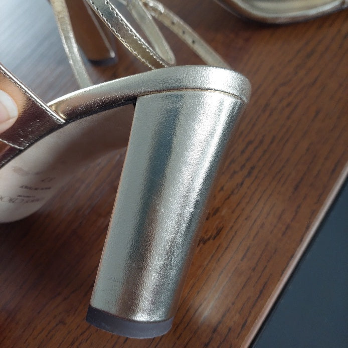 Jimmy Choo Gold Metallic Leather Azie 85 Sandals | Gently used |