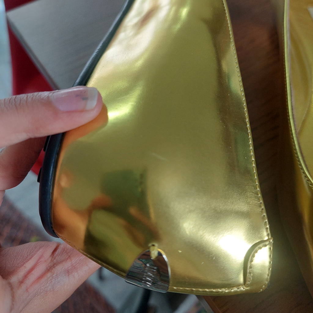 Jimmy Choo Metallic Yellow Leather Embellished Ballet Flats | Gently Used |