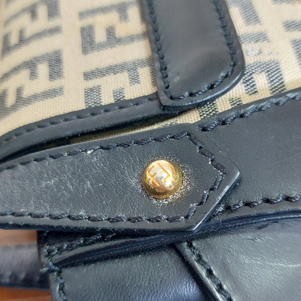 Fendi Beige/Black Zucchino Fabric and Leather Borsa Tuc Bag | Pre Loved |