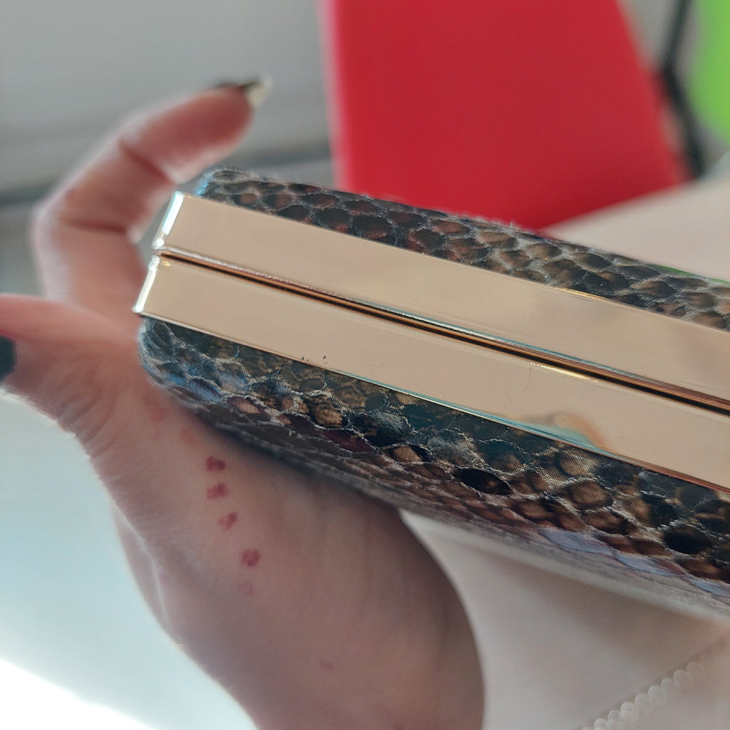 H&M Brown Snakeskin Pearl Box Convertible Clutch | Like New |