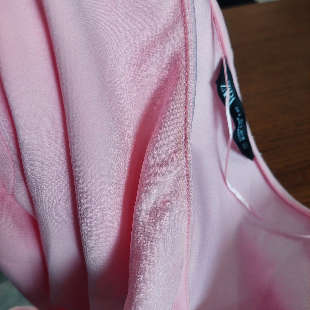 ZARA Pink Asymmetrical Neckline Ruched Detail Top | Pre Loved |