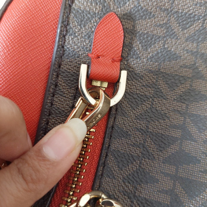 Michael Kors Brown & Red Jet Set Large Logo Crossbody Bag | Pre Loved |