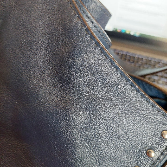 Michael Kors Astor Navy Blue Leather Silver Studded Hobo Bag | Pre Loved |