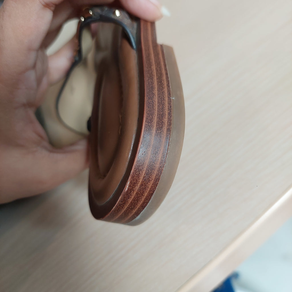 Michael Kors Brown Leather 'Daniella Empire' Logo Sandals | Gently Used |