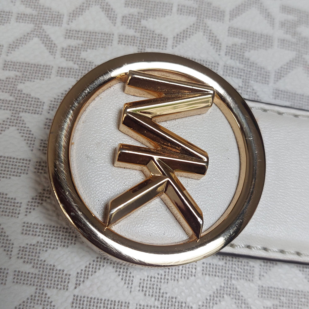 Michael Kors Vanilla Monogrammed Leather 'Carmen' Shoulder Bag | Pre Loved |