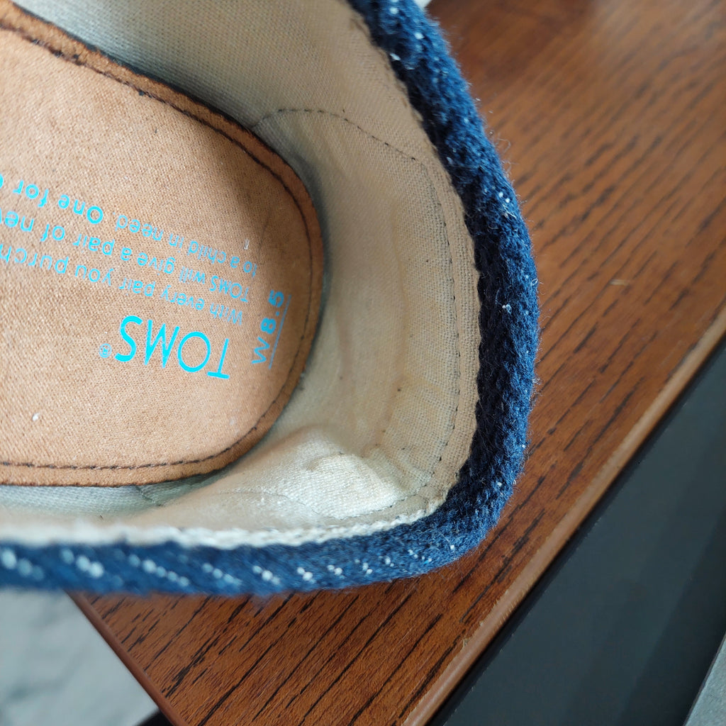 TOMS Navy White Striped Canvas Espadrille | Gently Used |