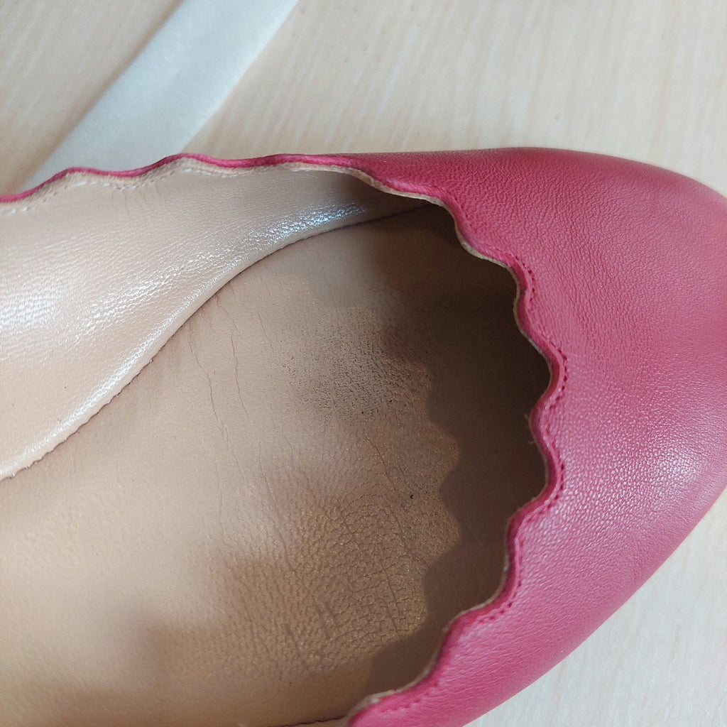 Chloe Pink Leather Lauren Scalloped Ballet Flats | Pre Loved |