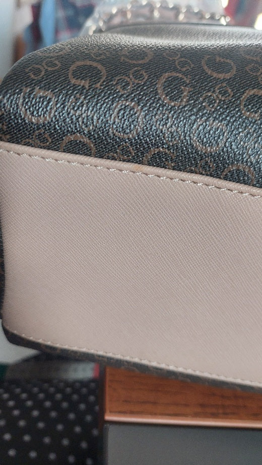 GUESS Brown & Beige Brooker Logo Satchel Bag | Brand New |