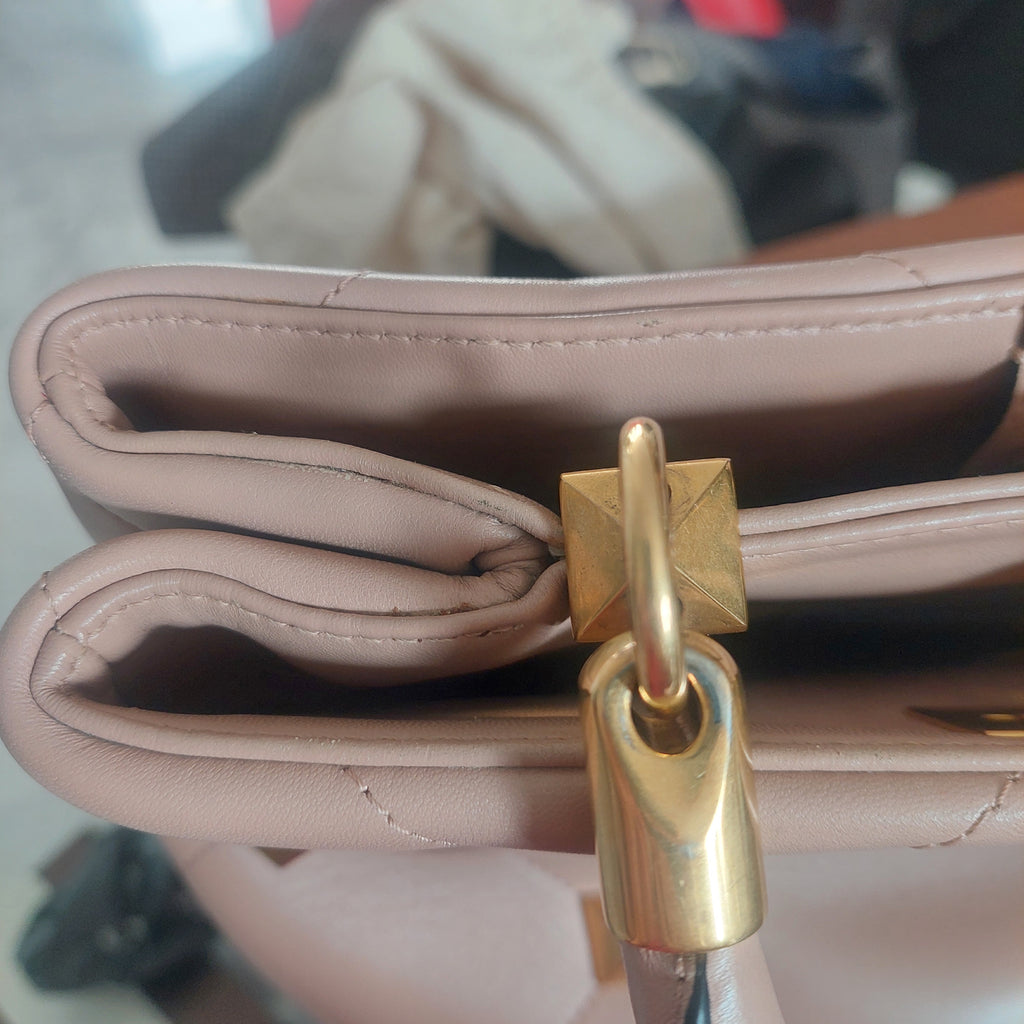 Valentino Rose Cannelle Leather Medium Roman Stud Top Handle Bag | Pre Loved |