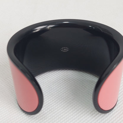 Chanel Coral Pink and Black Resin CC Logo Cuff Bracelet | Like New |