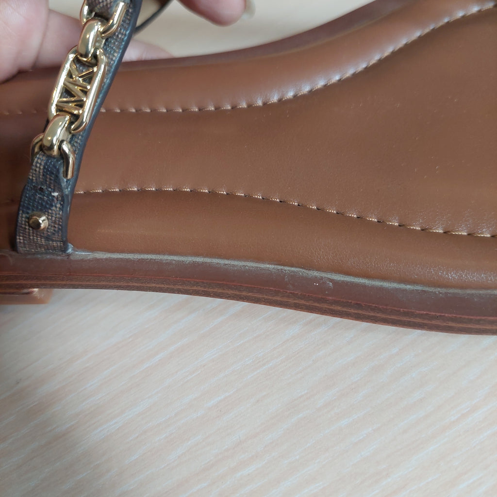 Michael Kors Brown Leather 'Daniella Empire' Logo Sandals | Gently Used |