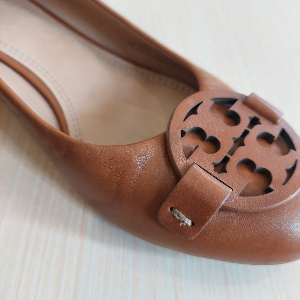 Tory Burch Brown Leather Gabriel Wedge Pumps | Pre Loved |