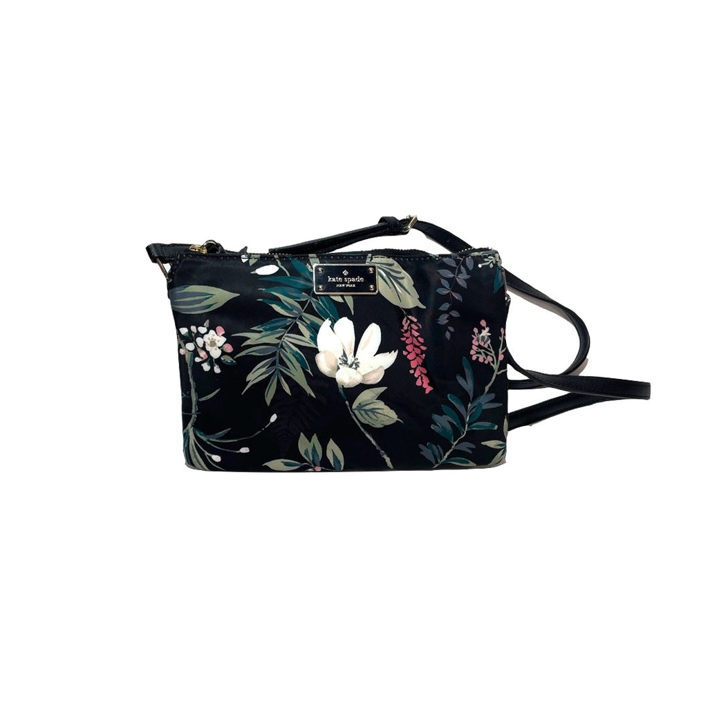 Kate Spade Black Floral Print Nylon Crossbody Bag | Gently Used |