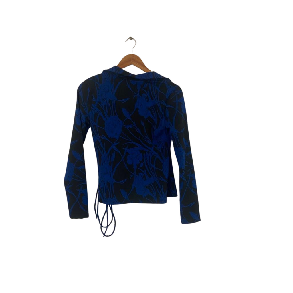 ZARA Blue and Black Cross-over Blouse | Brand New |