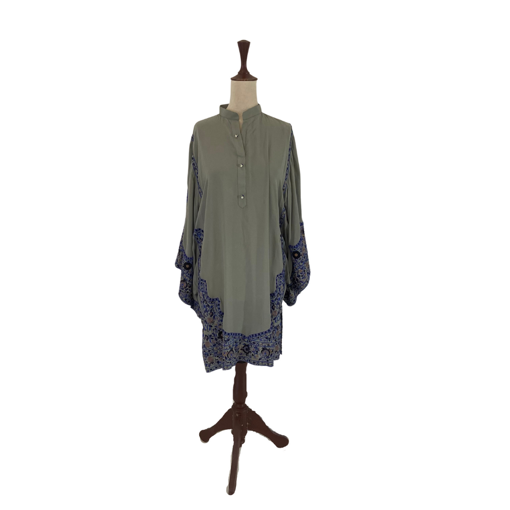 Mahin Light Grey Embroidered Boxy Tunic | Pre Loved |