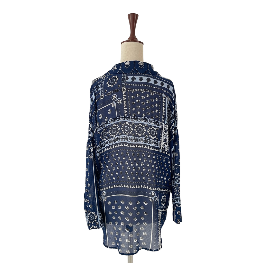 ZARA Blue Sheer Printed Blouse | Gently Used |