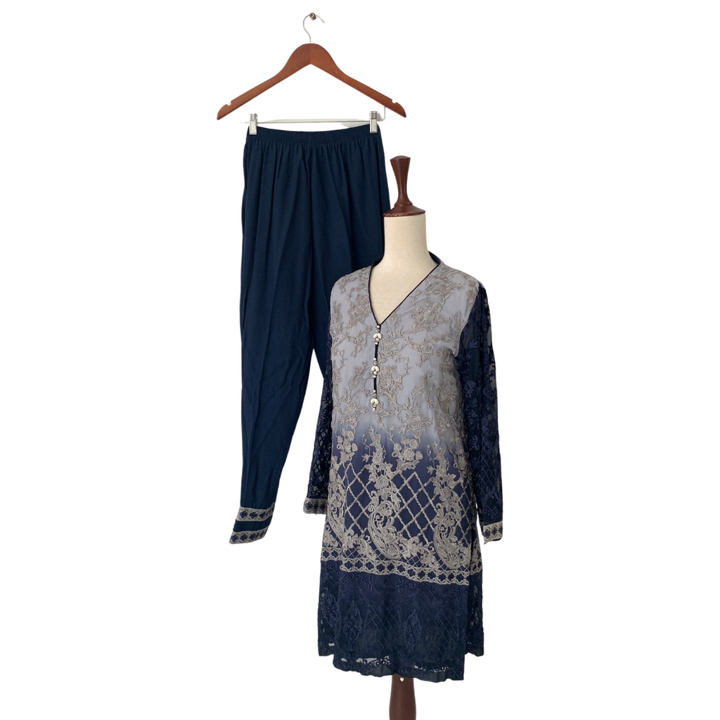 Miss Soni Blue & Embroidered Kameez (2 pcs.) | Gently Used |