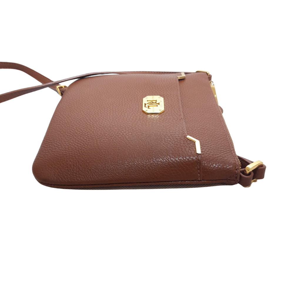 Ralph Lauren Tan Pebbled Leatherette Square Crossbody Bag | Pre Loved |