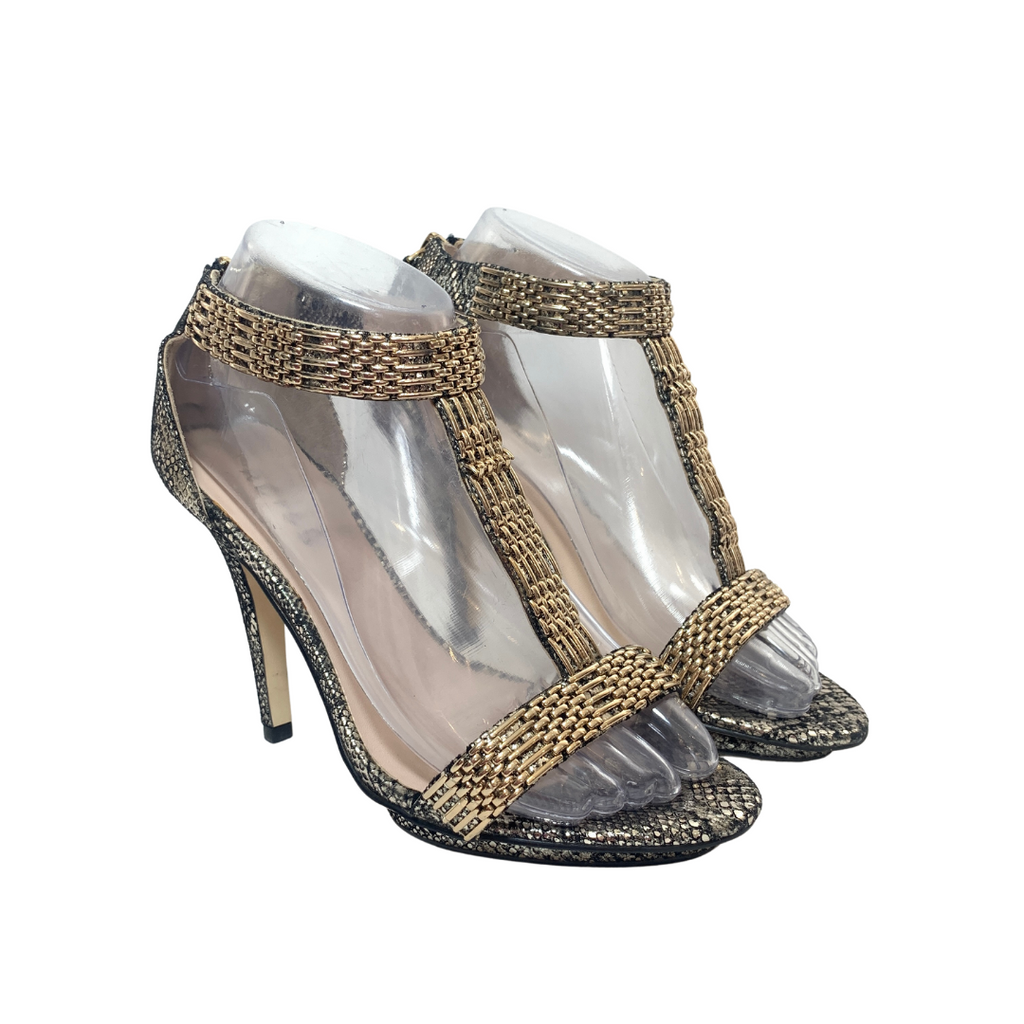 Reiss Gold T-strap Metallic Heels | Like New |
