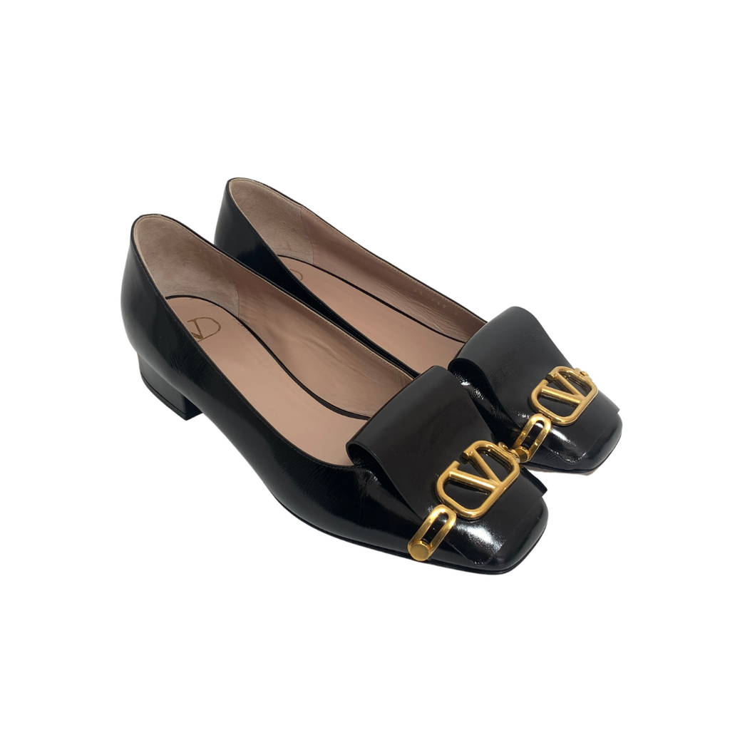 Valentino Black Leather Vlogo Club Pumps | Gently Used |