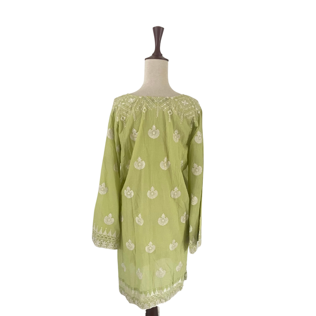 Anum Jung Green & White Embroidered Kurta with Duppatta | Gently Used |