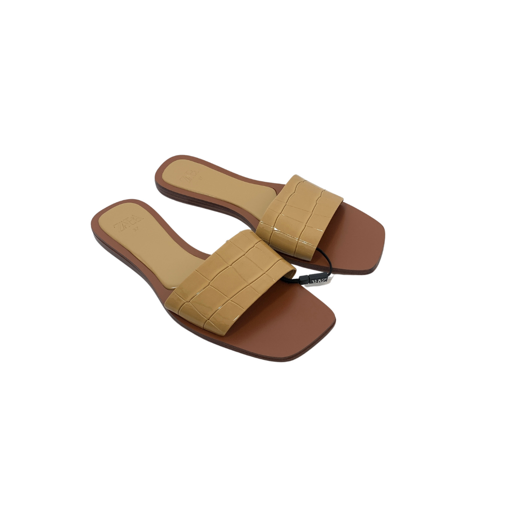 ZARA Camel Croc Print Slides | Brand New |
