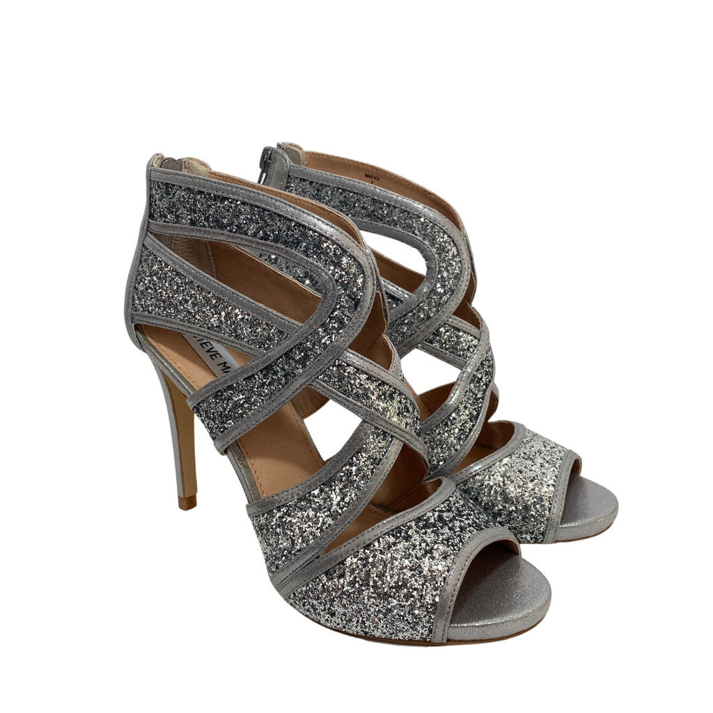 Steve Madden Silver Glitter Criss-cross Heels | Like New |