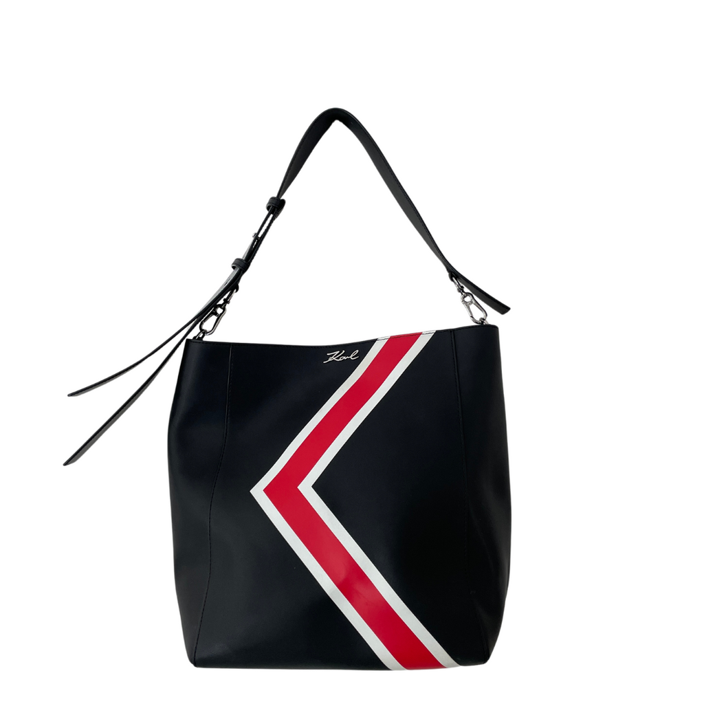 Karl Lagerfeld Black, Red & White Stripe Hobo Bag | Gently Used |