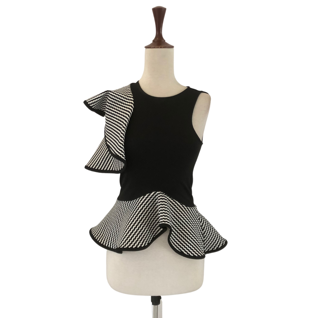 River Island Black & White Frill Peplum Top | Pre Loved |