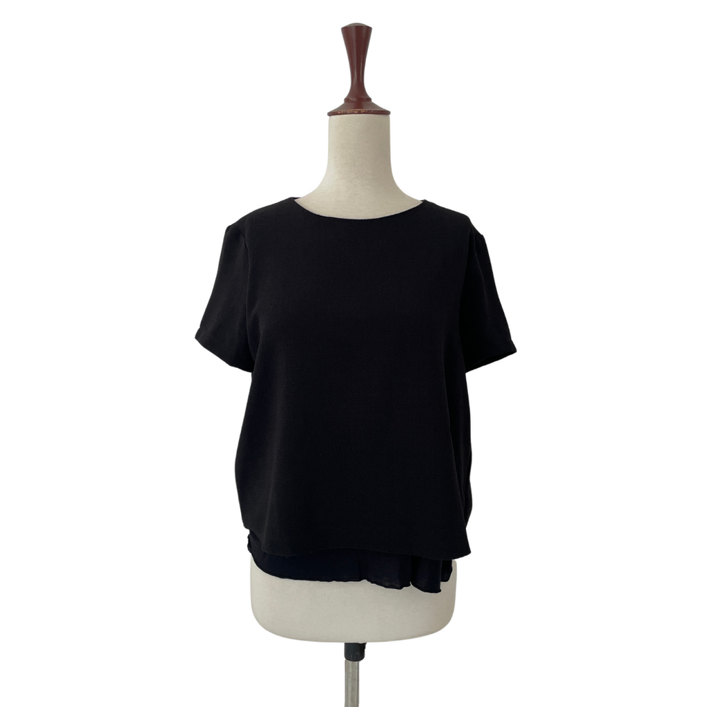 Mango Black Short-sleeved Frill Base Top | Gently Used |