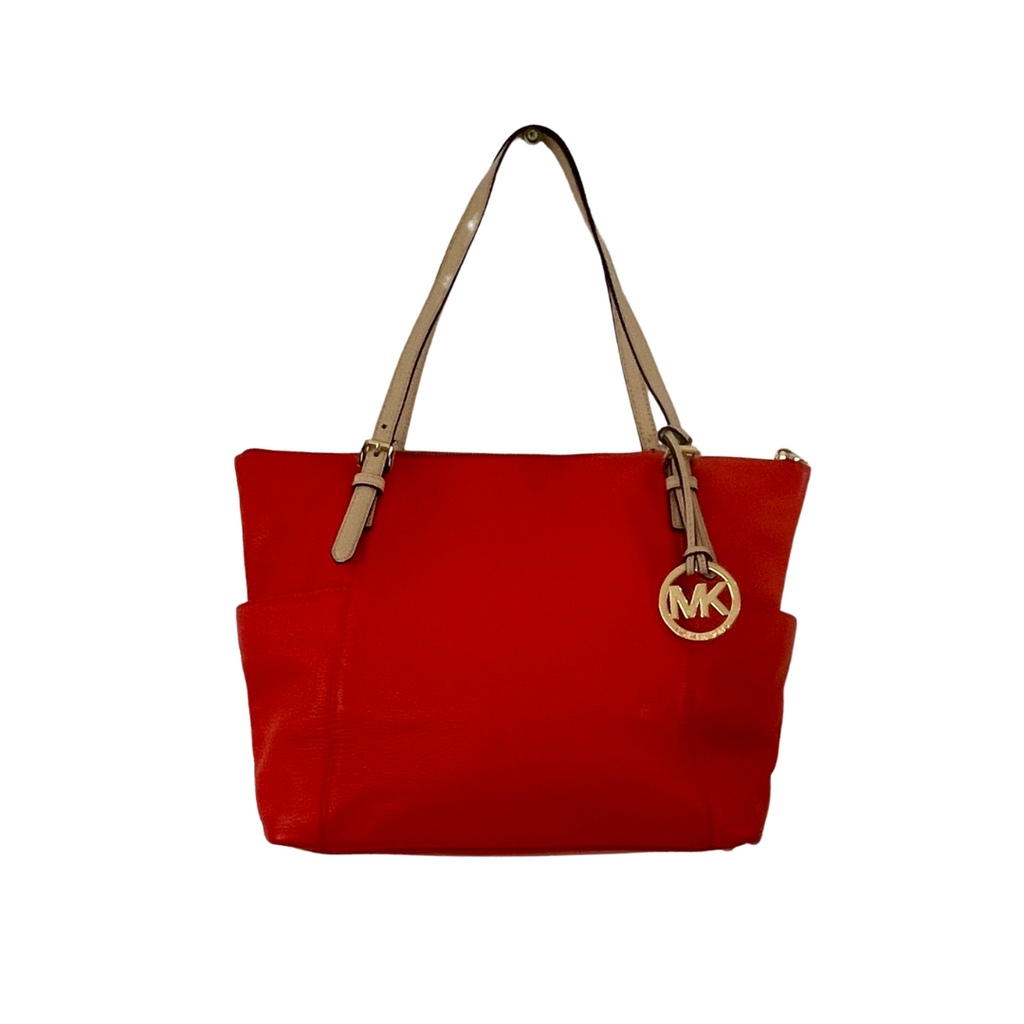 Michael Kors Orange-Red Leather Jetset East West Tote Bag | Pre Loved |