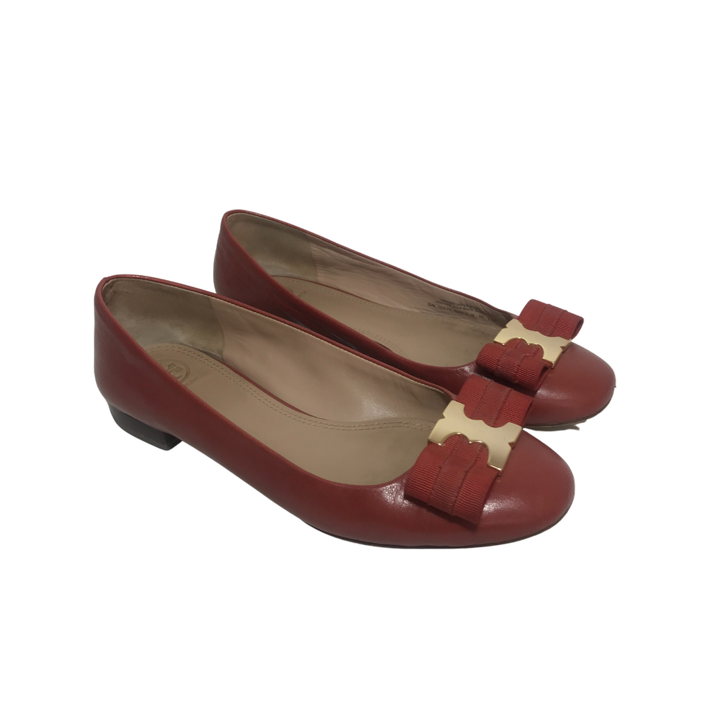 Tory Burch Rust Leather Ballet Flats | Pre Loved |