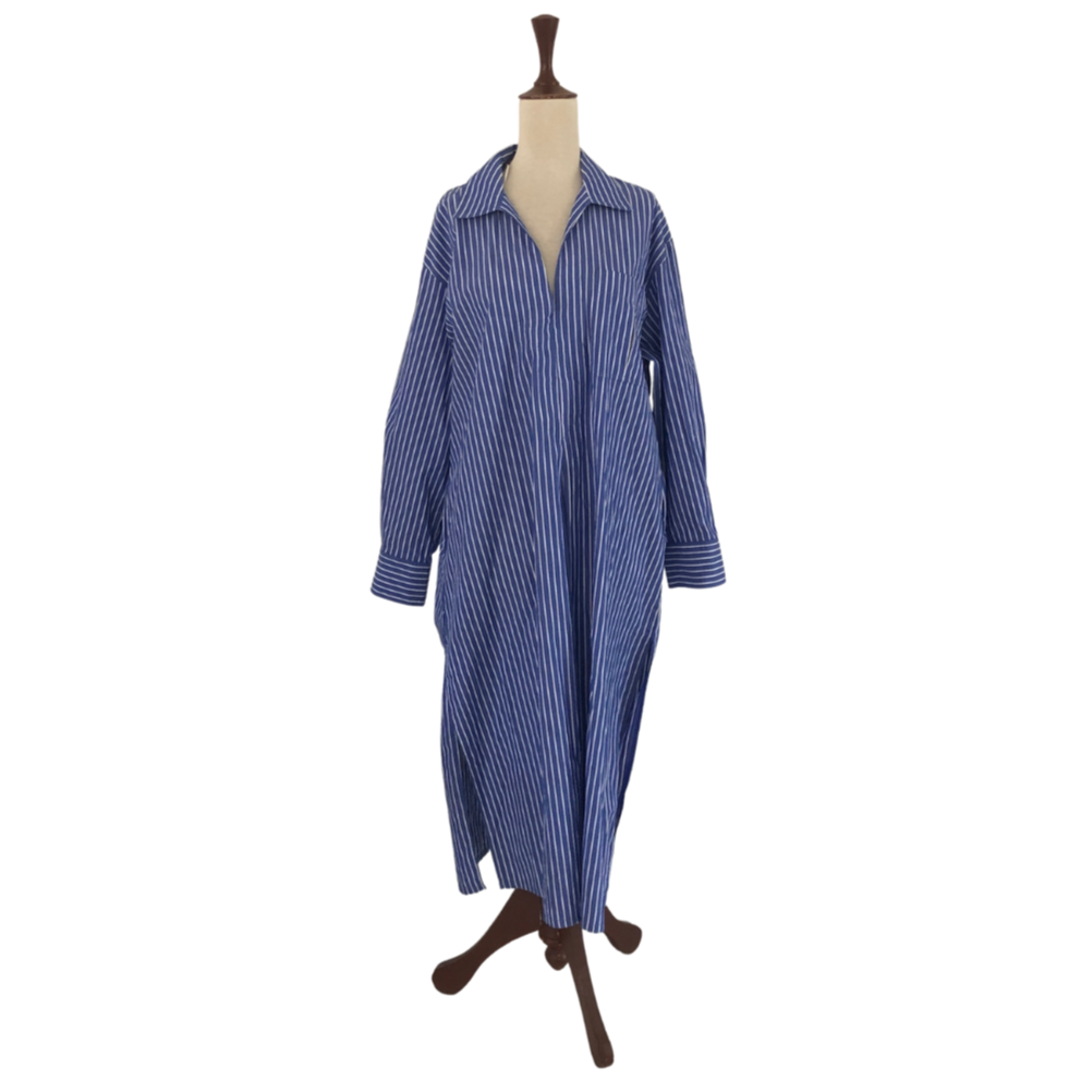 ZARA Blue and White Striped Long Collared Tunic | Brand New |