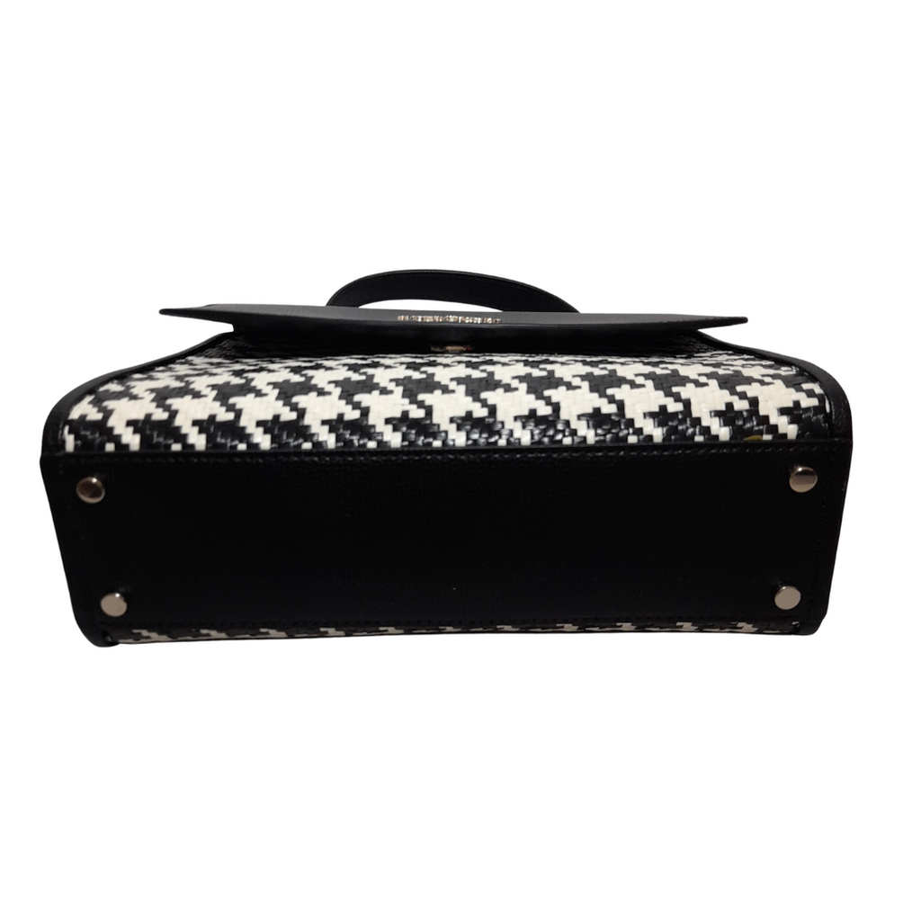 Kate Spade Black and White Houndstooth Leather 'Darcy' Satchel | Brand New |