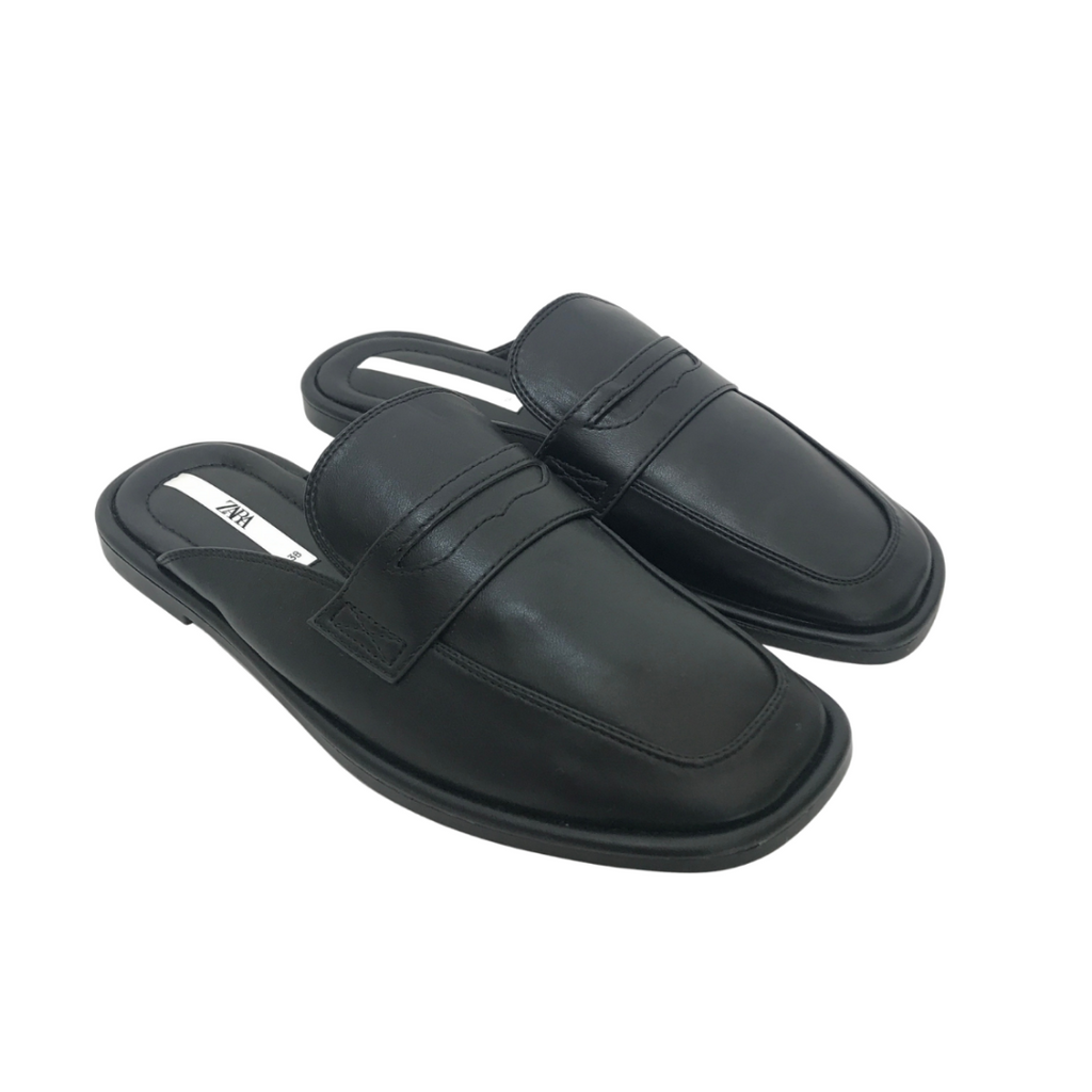 ZARA Black Square-toe Mules | Like New |