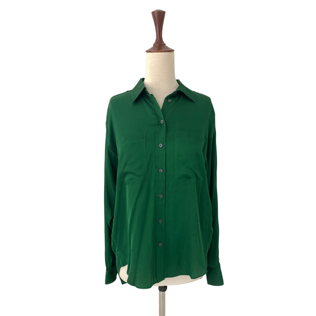 ZARA Bottle-green Satin Collared Shirt | Brand New |
