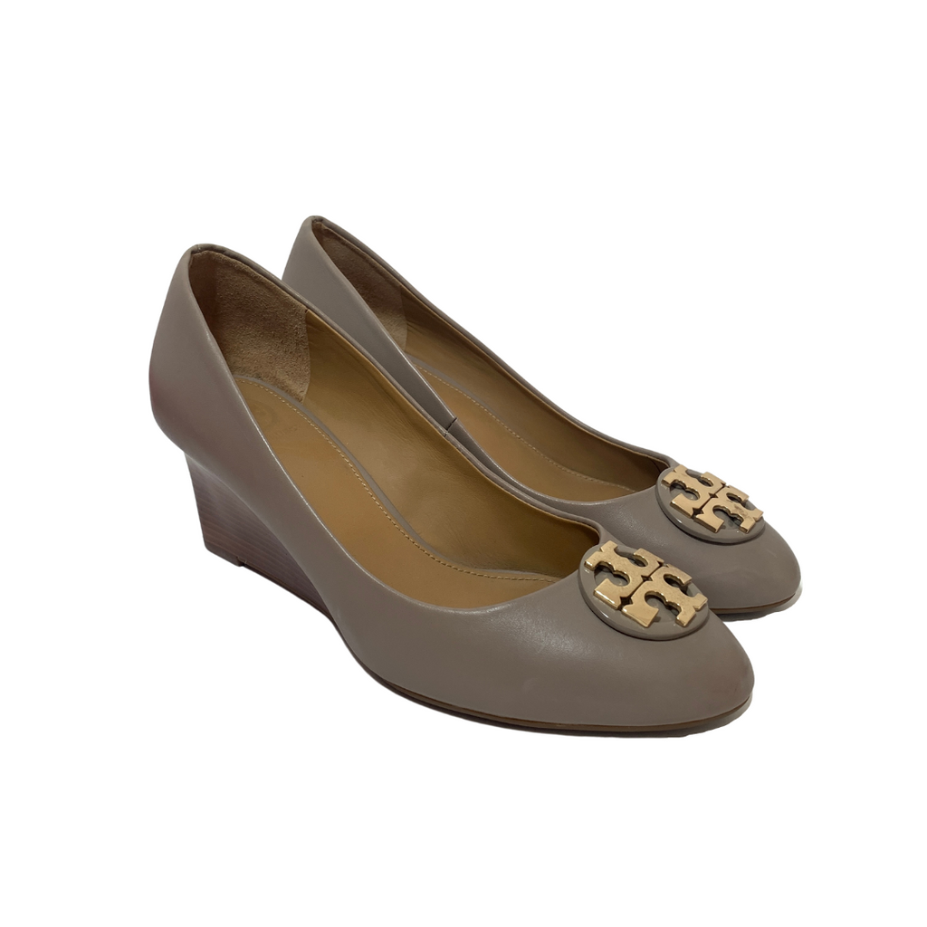 Tory Burch Grey Leather 'Claire' Wedges | Pre Loved |