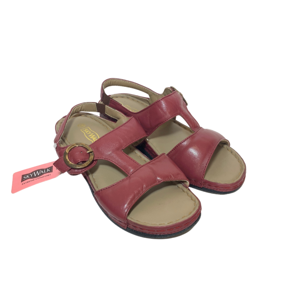 Sky Walk Orthopedic Maroon Leather Sandals | Brand New |