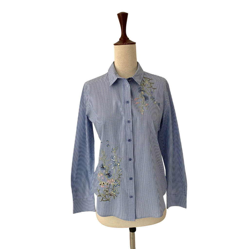 Marks & Spencer Blue Striped Embroidered Shirt  | Gently Used |
