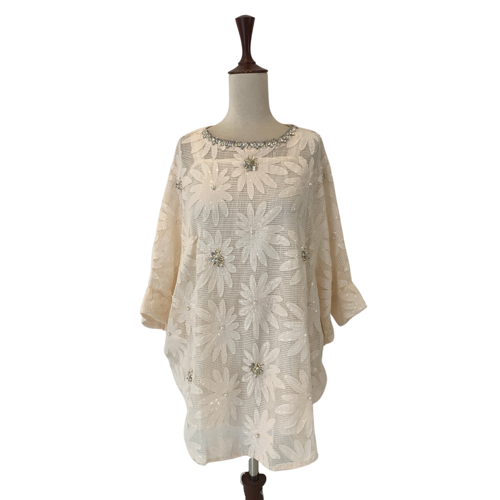 MAS Peach Floral Applique & Rhinestone Tunic | Gently Used |