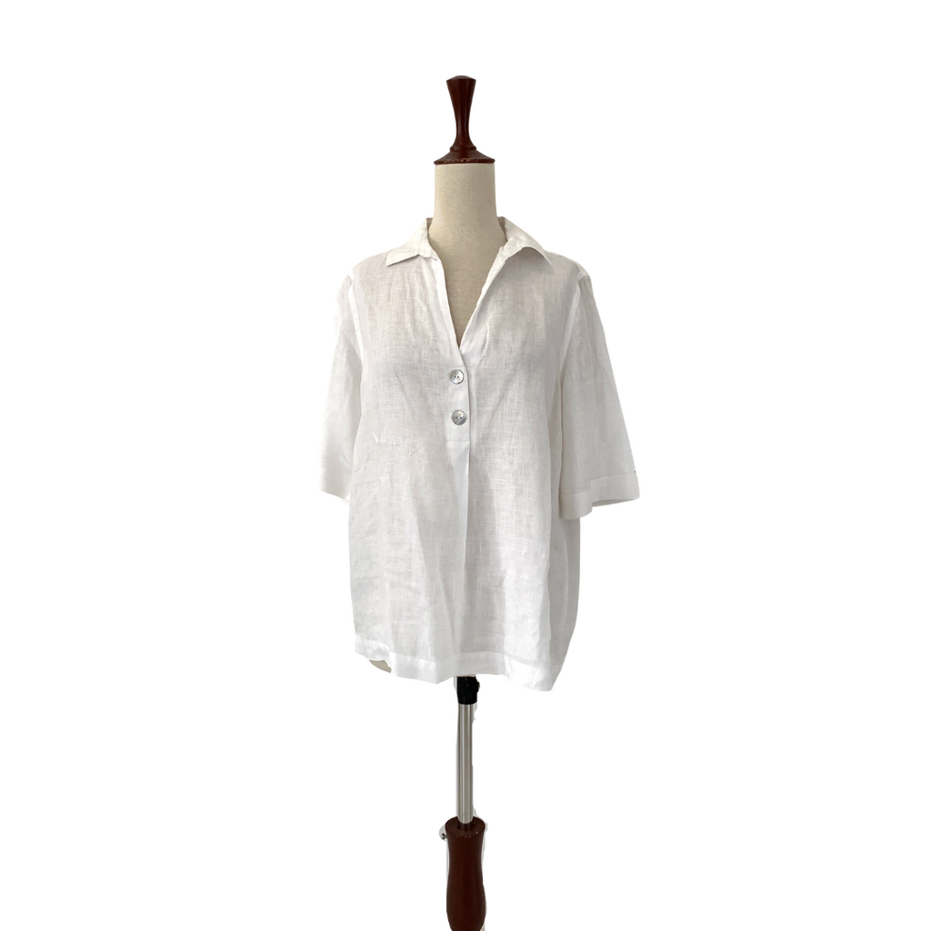 Mango White Short-sleeved Linen Shirt | Pre Loved |