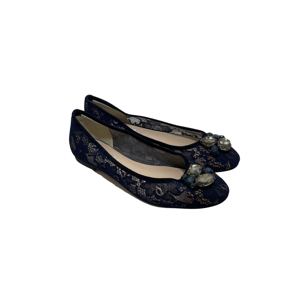 L.K. Bennett Blue Lace 'Jessica' Rhinestone Ballet Flats | Brand New |