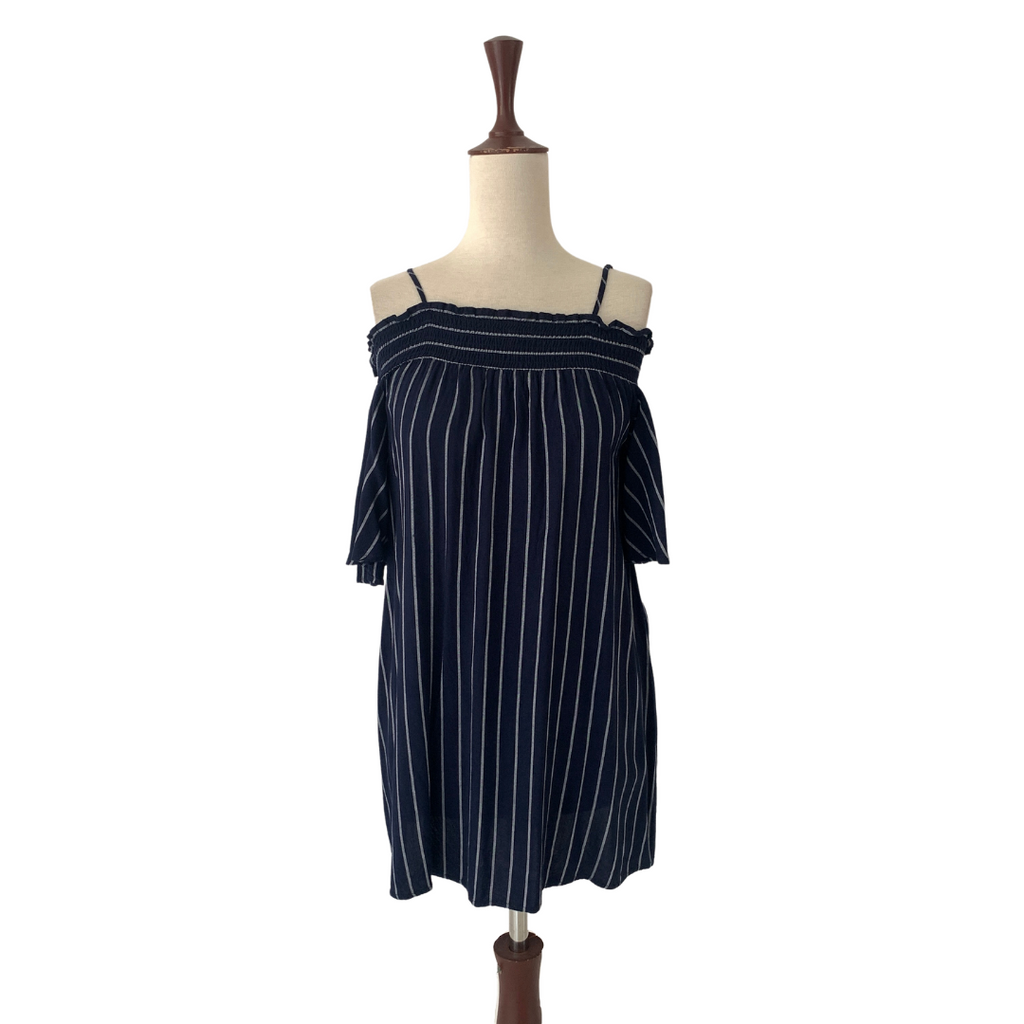 Mango Navy Striped Cold-shoulder Top | Gently Used |