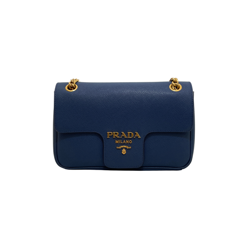 Prada Blue Leather 'Pattina' Shoulder Bag | Like New |