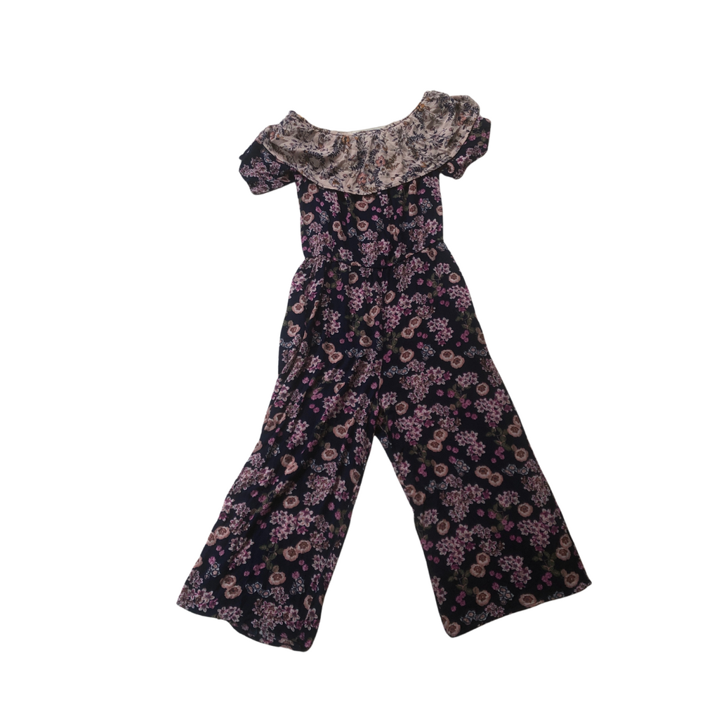 Xhilaration Blue Floral Printed Off-shoulder Jumpsuit | Gently Used |