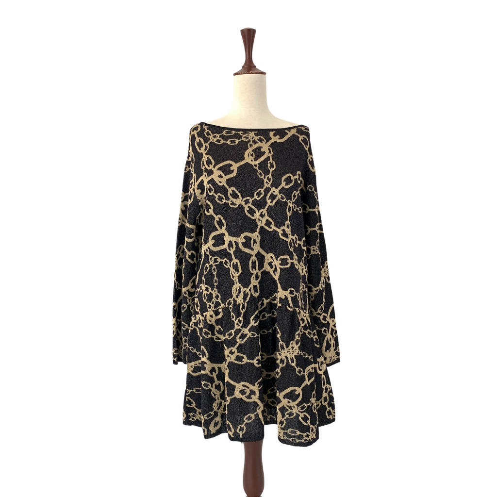 ZARA Black Metallic Chain Print Knit Tunic | Brand New |