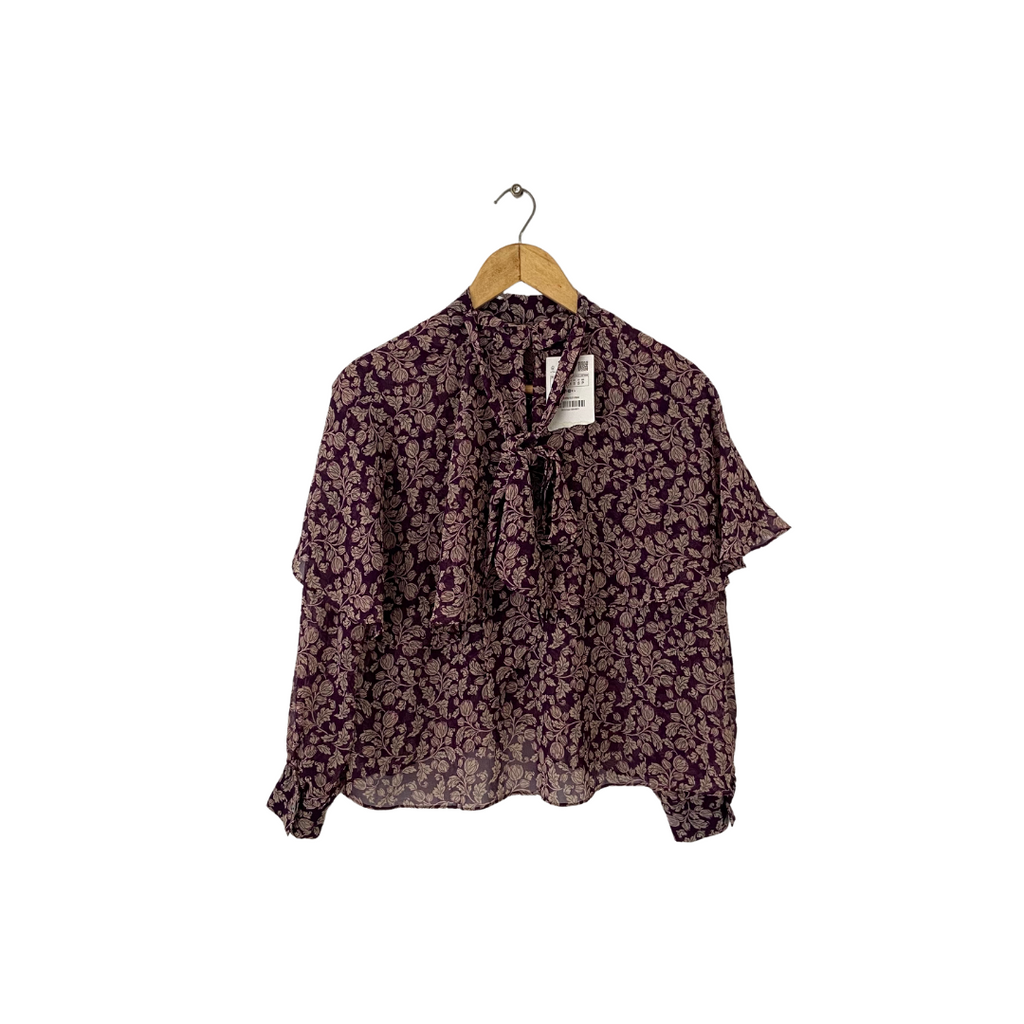 ZARA Purple Floral Printed Necktie Blouse | Brand New |