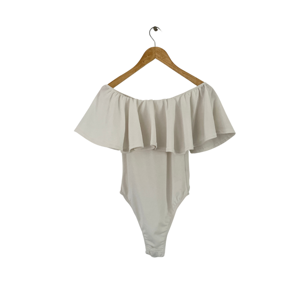 Pretty Little Thing Off-White Frill Body Suit | Pre Loved |