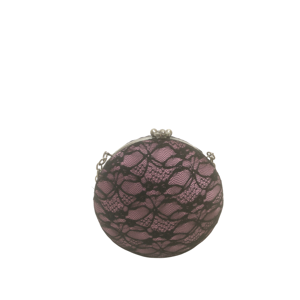 Zuhair Murad For Mango Pink & Black Lace Round Bag | Pre Loved |