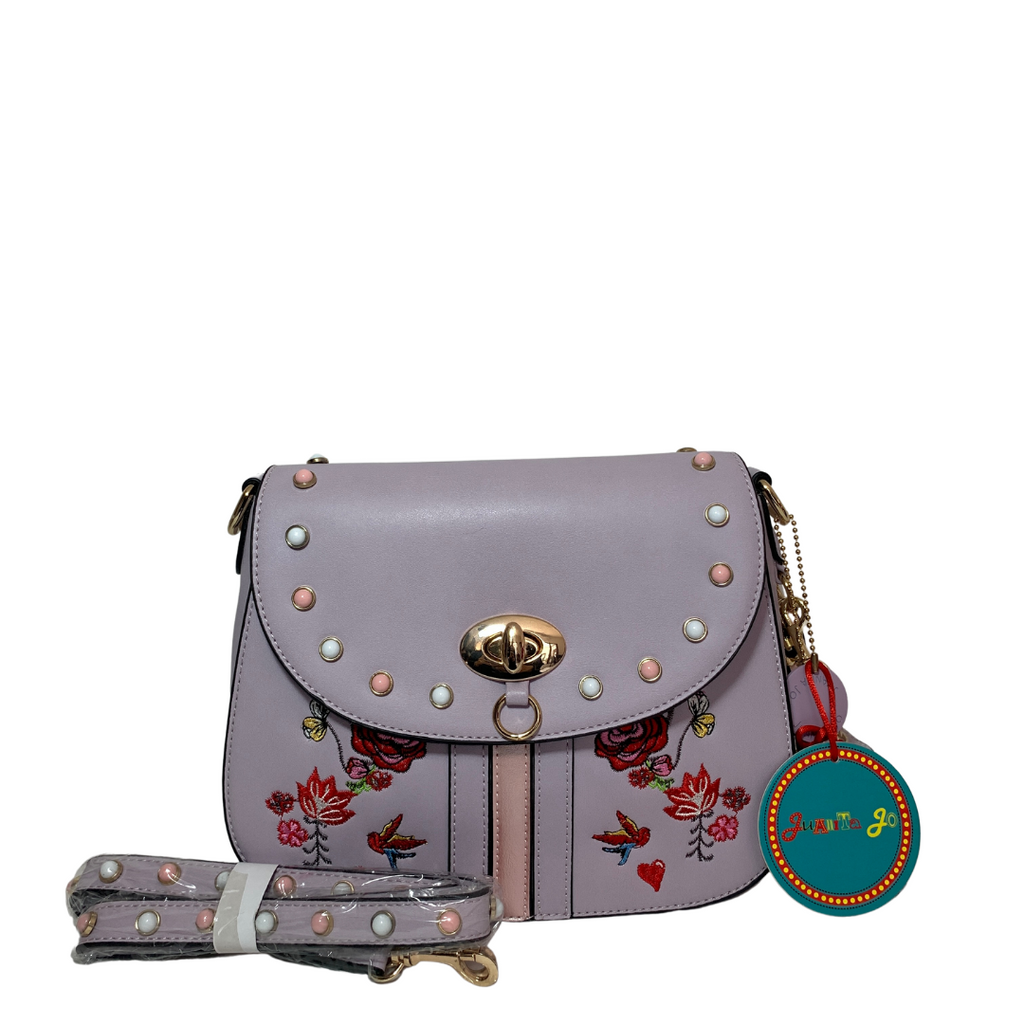 Juanita Jo Lilac & Floral Applique Shoulder Bag | Brand New |